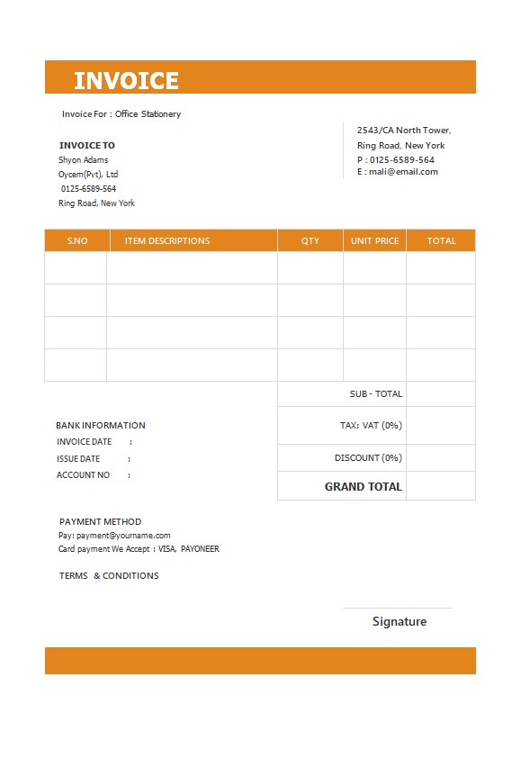 Free Standard Invoice Template PSD template